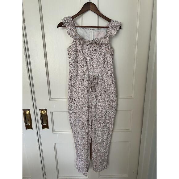 Gal Meets Glam Ditsy Floral Cropped Jumpsuit Womens Size 4 Tan Boho Spring - Picture 4 of 14